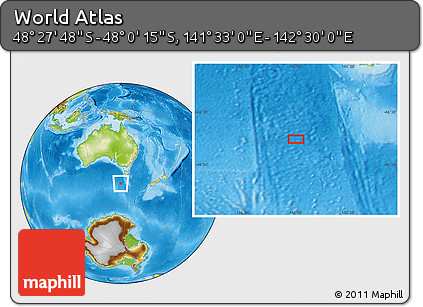 Physical Location Map of the Area around 48° 14' 2" S, 142° 1' 30" E
