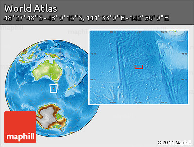 Physical Location Map of the Area around 48° 14' 2" S, 142° 1' 30" E