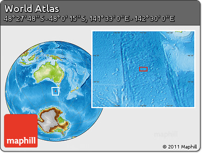 Physical Location Map of the Area around 48° 14' 2" S, 142° 1' 30" E