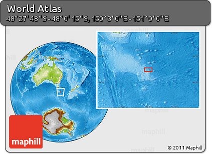 Physical Location Map of the Area around 48° 14' 2" S, 150° 31' 30" E