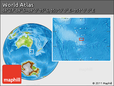 Physical Location Map of the Area around 48° 14' 2" S, 150° 31' 30" E