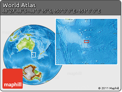 Physical Location Map of the Area around 48° 14' 2" S, 150° 31' 30" E