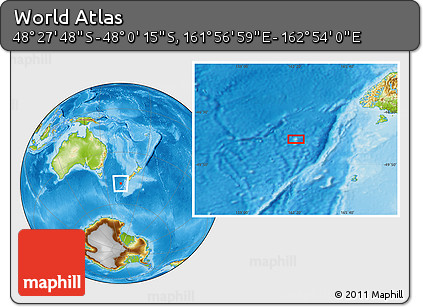 Physical Location Map of the Area around 48° 14' 2" S, 162° 25' 30" E