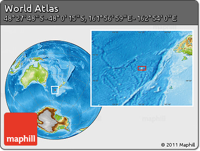 Physical Location Map of the Area around 48° 14' 2" S, 162° 25' 30" E