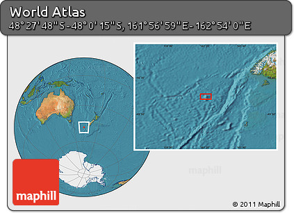 Satellite Location Map of the Area around 48° 14' 2" S, 162° 25' 30" E