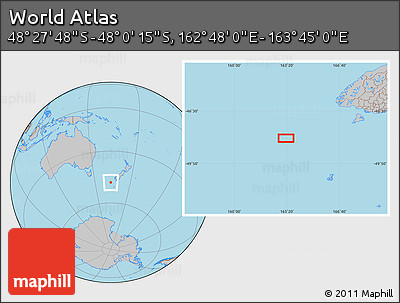 Gray Location Map of the Area around 48° 14' 2" S, 163° 16' 30" E