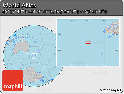 Gray Location Map of the Area around 48° 14' 2" S, 163° 16' 30" E