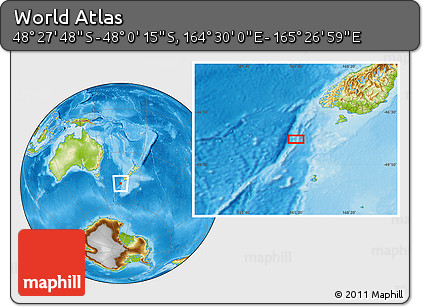 Physical Location Map of the Area around 48° 14' 2" S, 164° 58' 29" E