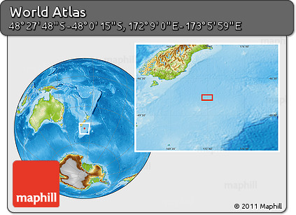 Physical Location Map of the Area around 48° 14' 2" S, 172° 37' 30" E