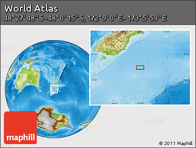 Physical Location Map of the Area around 48° 14' 2" S, 172° 37' 30" E