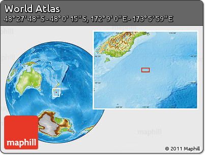 Physical Location Map of the Area around 48° 14' 2" S, 172° 37' 30" E