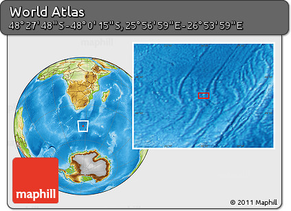 Physical Location Map of the Area around 48° 14' 2" S, 26° 25' 29" E