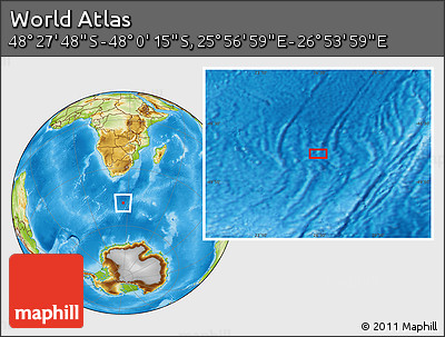 Physical Location Map of the Area around 48° 14' 2" S, 26° 25' 29" E