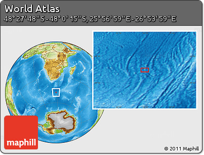 Physical Location Map of the Area around 48° 14' 2" S, 26° 25' 29" E