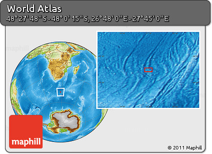 Physical Location Map of the Area around 48° 14' 2" S, 27° 16' 29" E