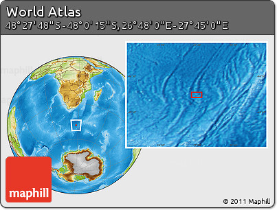 Physical Location Map of the Area around 48° 14' 2" S, 27° 16' 29" E