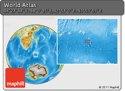 Physical Location Map of the Area around 48° 14' 2" S, 43° 25' 29" E