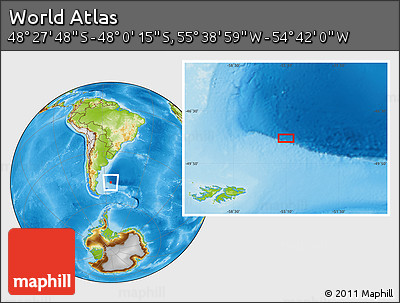 Physical Location Map of the Area around 48° 14' 2" S, 55° 10' 29" W