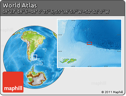 Physical Location Map of the Area around 48° 14' 2" S, 55° 10' 29" W