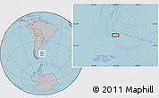 Gray Location Map of the area around 48° 14' 2" S, 57° 43' 30" W, hill shading