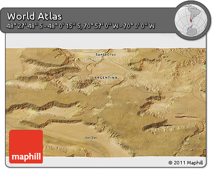 Satellite 3D Map of the Area around 48° 14' 2" S, 70° 28' 29" W