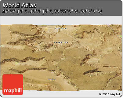Satellite 3D Map of the Area around 48° 14' 2" S, 70° 28' 29" W