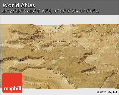 Satellite 3D Map of the Area around 48° 14' 2" S, 70° 28' 29" W