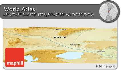 Physical Panoramic Map of the Area around 48° 14' 2" S, 71° 19' 29" W
