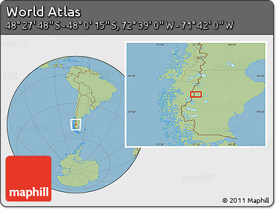 Savanna Style Location Map of the Area around 48° 14' 2" S, 72° 10' 30" W