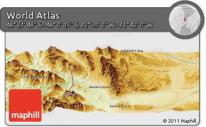 Physical Panoramic Map of the Area around 48° 14' 2" S, 72° 10' 30" W