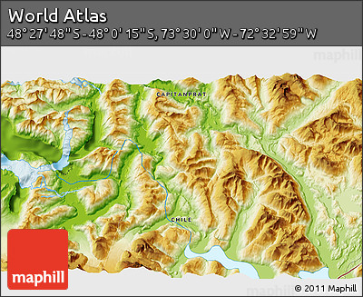 Physical 3D Map of the Area around 48° 14' 2" S, 73° 1' 30" W