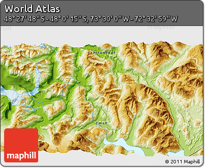 Physical 3D Map of the Area around 48° 14' 2" S, 73° 1' 30" W