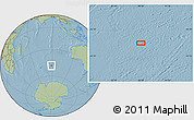 Savanna Style Location Map of the area around 48° 14' 2" S, 88° 28' 29" E, hill shading