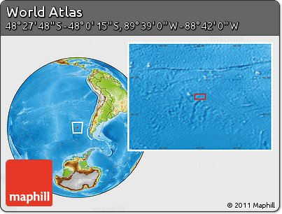 Physical Location Map of the Area around 48° 14' 2" S, 89° 10' 30" W