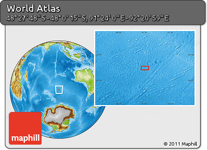 Physical Location Map of the Area around 48° 14' 2" S, 91° 52' 30" E