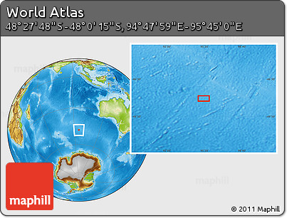 Physical Location Map of the Area around 48° 14' 2" S, 95° 16' 30" E