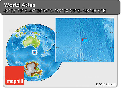 Physical Location Map of the Area around 48° 38' 36" S, 140° 19' 29" E