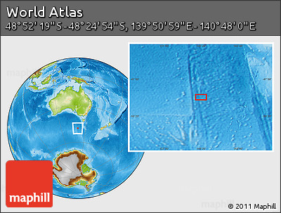 Physical Location Map of the Area around 48° 38' 36" S, 140° 19' 29" E