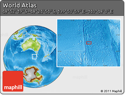 Physical Location Map of the Area around 48° 38' 36" S, 140° 19' 29" E