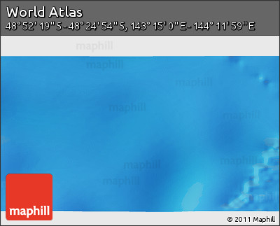 Physical 3D Map of the Area around 48° 38' 36" S, 143° 43' 29" E
