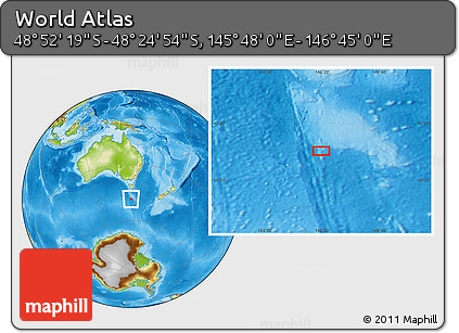 Physical Location Map of the Area around 48° 38' 36" S, 146° 16' 30" E