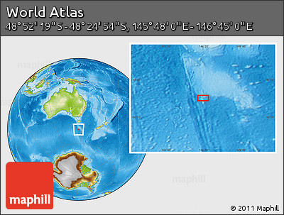 Physical Location Map of the Area around 48° 38' 36" S, 146° 16' 30" E