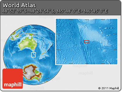 Physical Location Map of the Area around 48° 38' 36" S, 146° 16' 30" E