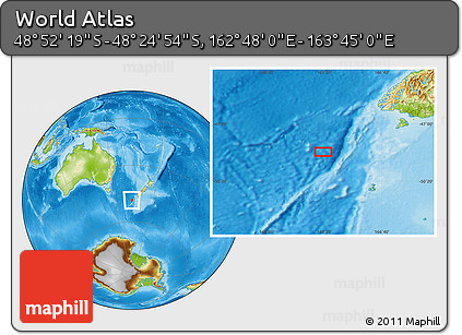 Physical Location Map of the Area around 48° 38' 36" S, 163° 16' 30" E