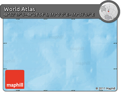 Shaded Relief Map of the Area around 48° 38' 36" S, 173° 28' 29" E