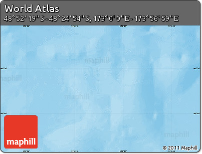 Shaded Relief Map of the Area around 48° 38' 36" S, 173° 28' 29" E