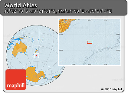 Political Location Map of the Area around 48° 38' 36" S, 175° 10' 30" E