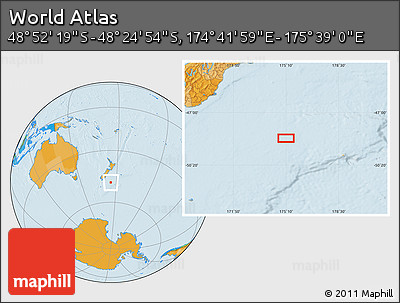 Political Location Map of the Area around 48° 38' 36" S, 175° 10' 30" E
