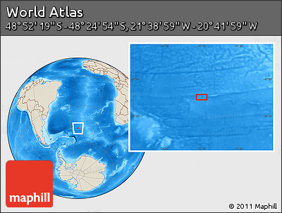Shaded Relief Location Map of the Area around 48° 38' 36" S, 21° 10' 29" W