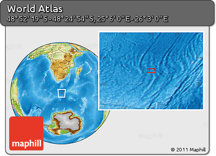Physical Location Map of the Area around 48° 38' 36" S, 25° 34' 30" E